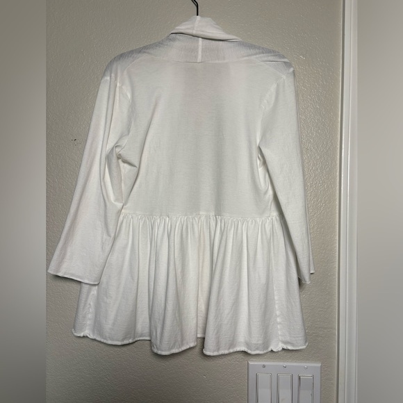 Pure Jill White Lightweight Pima Cotton Open Front Bottom Tiered Cardigan. - Picture 3 of 11